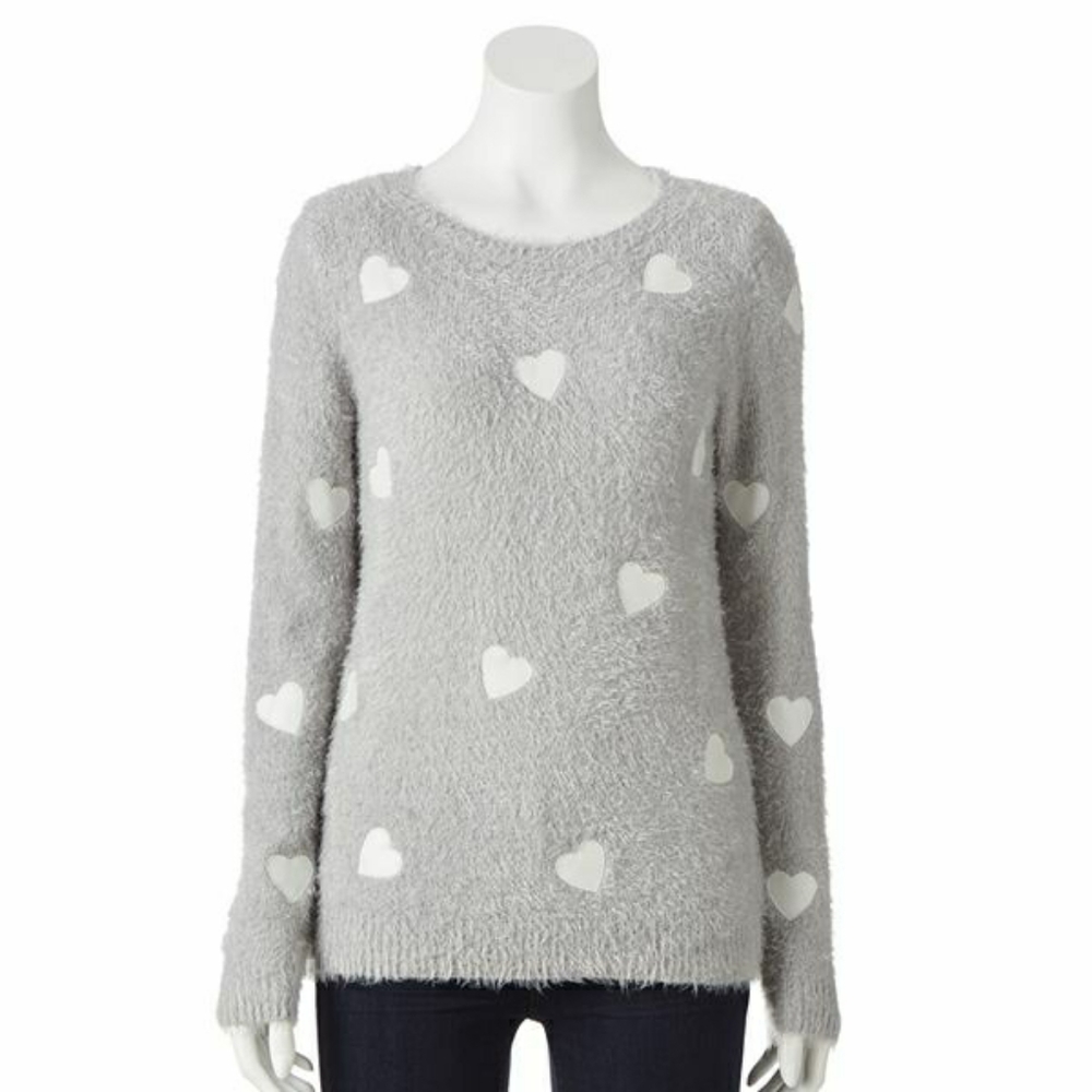 LC Lauren Conrad Fuzzy Soft Heart Sweater